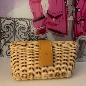 Mark & Graham Wicker and Tan Leather Clutch - JB Monogram